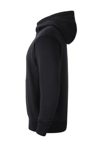 Sudadera negra con capucha que cuenta con un bolsillo frontal, puños y dobladillo acanalados, y cordones para ajustar la capucha. Confeccionada con un tejido suave y duradero para mayor comodidad.