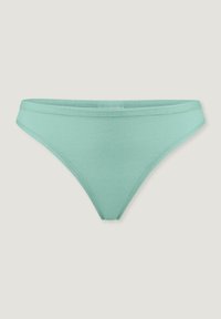 Minzgrüne Bikiniunterteile mit glatter Textur, minimalistischem Design und niedrigem Schnitt, geeignet für Badebekleidung.