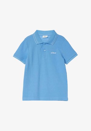 Helesinine lühikeste varrukatega polo särk kahe nupuga, valge kontrastõmblus krae ja varrukate peal ning väike "s.Oliver" logo rinnal.