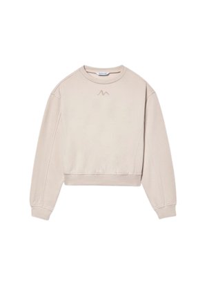 Felpa beige a maniche lunghe corta con scollo rotondo e piccolo logo onda ricamato al centro, appena sotto il collo.