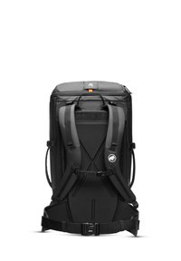 Czarny plecak z wyściełanymi szelkami, gładką nylonową powłoką, regulowanymi klamrami i uchwytem na górze. Posiada logo oraz zamek błyskawiczny.