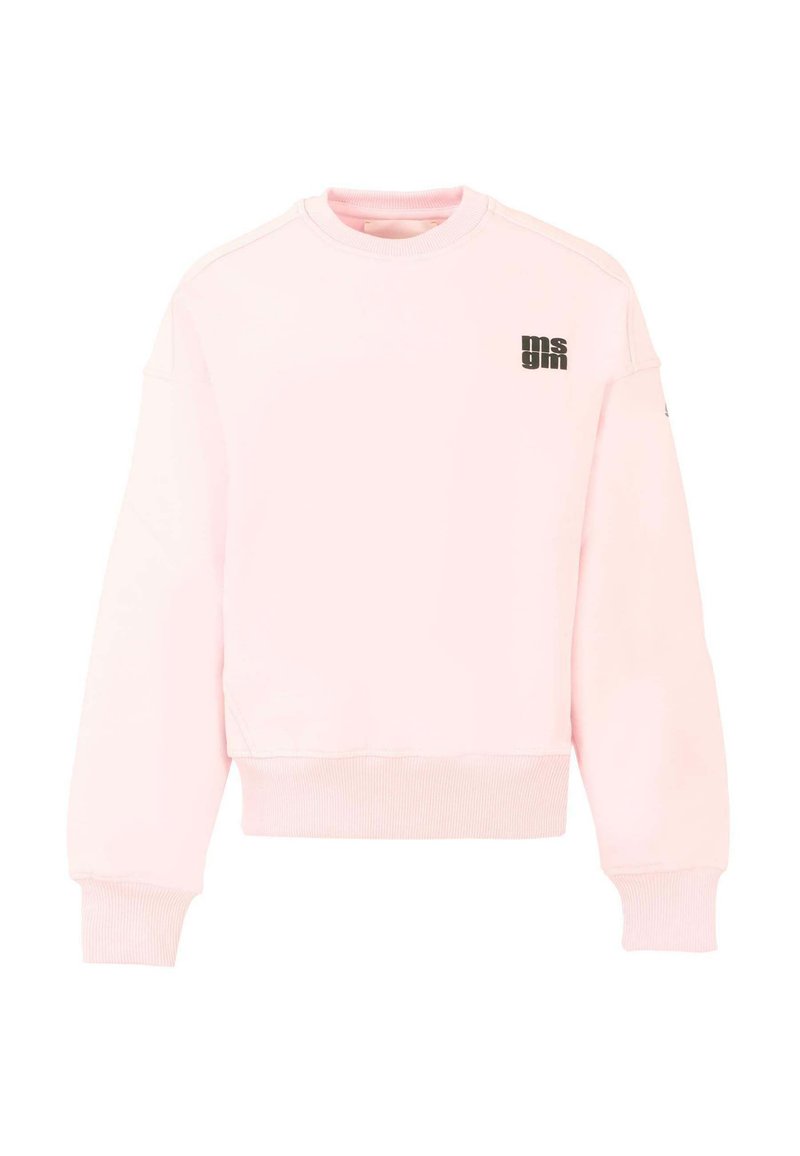 Felpa rosa chiaro con polsini e orlo a costine, con logo nero sul lato sinistro del petto. Realizzata in morbido tessuto di cotone, ha un design a girocollo.