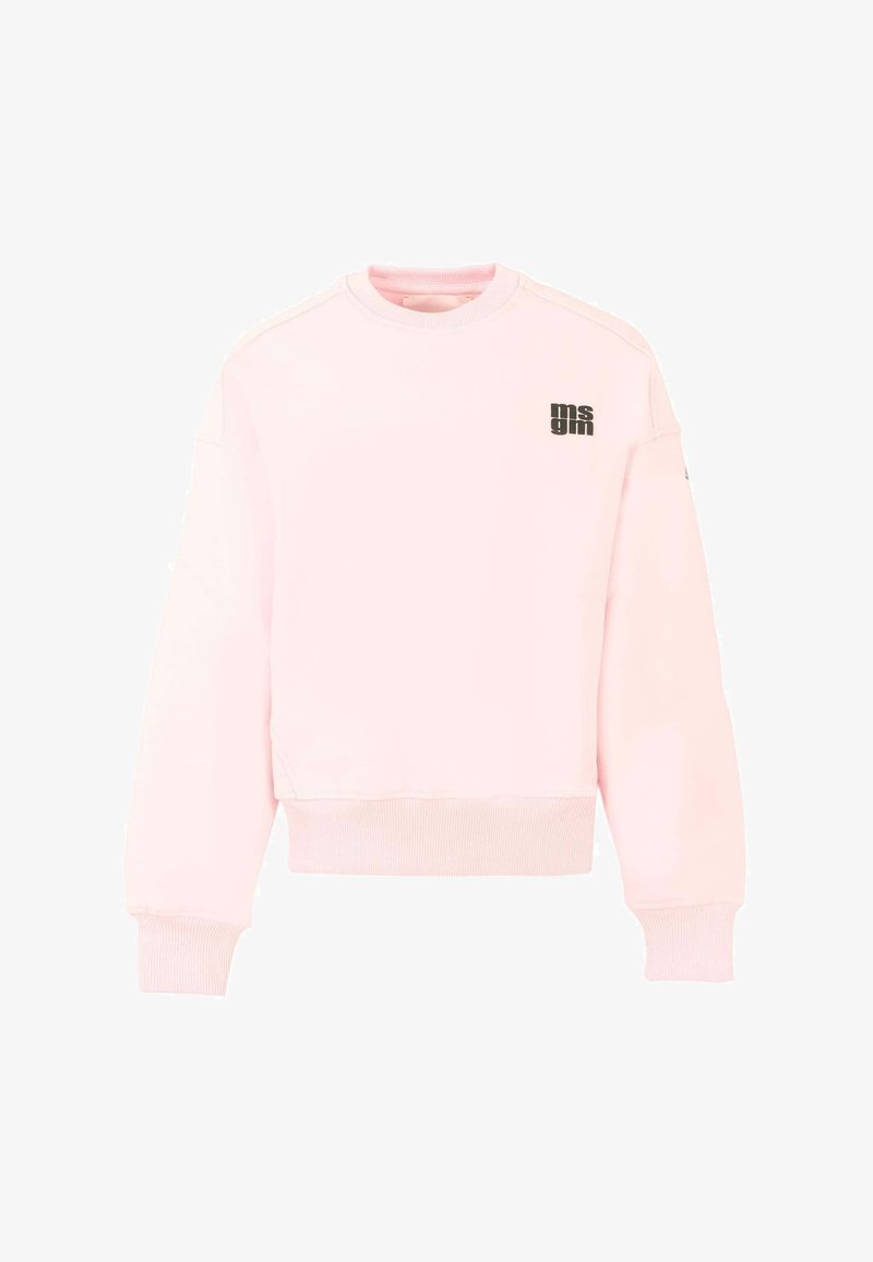 Felpa rosa chiaro con polsini e orlo a costine, con logo nero sul lato sinistro del petto. Realizzata in morbido tessuto di cotone, ha un design a girocollo.