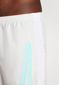 Lysegrå treningsshorts med en teksturert hvit sidestropp. Har et mintgrønt grafisk design som går fra solid til prikket.