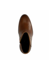 Bruine leren enkelboot met een gladde afwerking, ronde neus en een zijrits. Ontworpen met een minimalistische silhouette en een stevige zool.