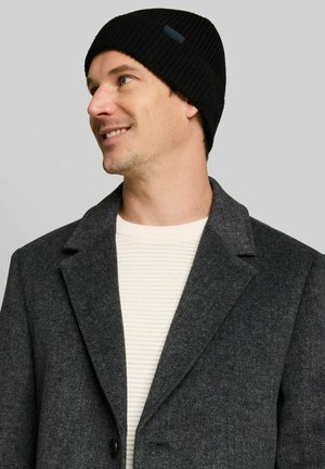 TOM TAILOR, TOM TAILOR ACCESSOIRE BEANIE MÜTZE MIT LOGO-LABEL - Mütze - black