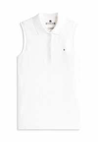 Witte mouwloze polo shirt van katoen, met een knoopsluiting, een kraag en een klein logo op de borst. Zachte textuur.