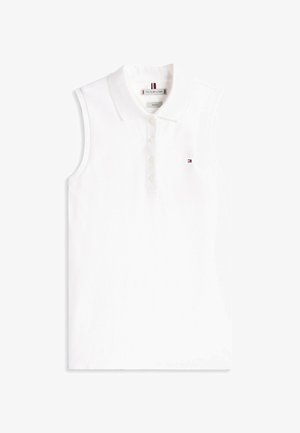 Witte mouwloze polo shirt van katoen, met een knoopsluiting, een kraag en een klein logo op de borst. Zachte textuur.