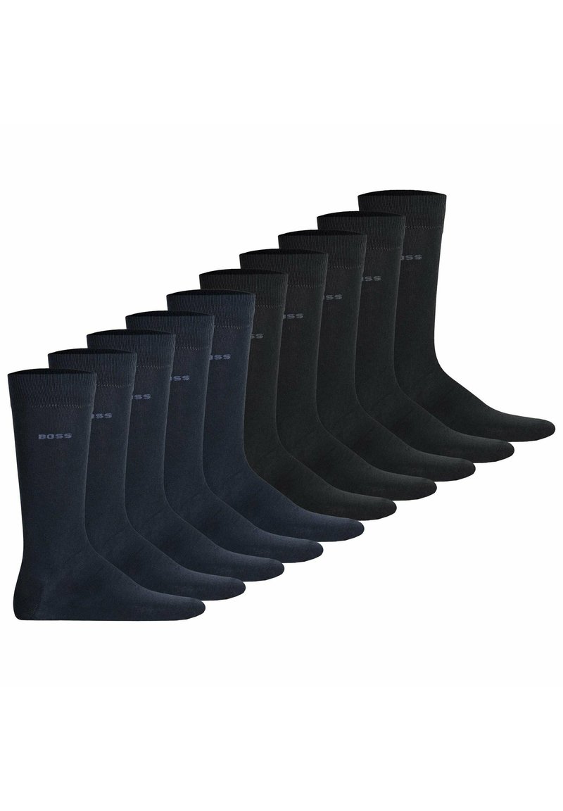 12er-Pack Socken in dunklen Farbtönen von Marine und Schwarz, aus weichem, glattem Material mit einem gerippten Bund und einem kleinen Logodetail.