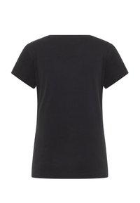 Black short-sleeve t-shirt, round neckline, made of soft cotton, featuring a smooth texture and a classic, straight-cut design.