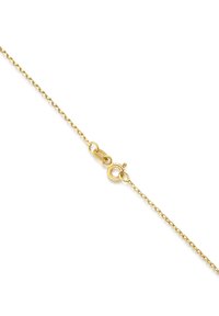 Gold chain necklace with small, linked design. Features a secure clasp and smooth texture, suitable for everyday wear or layering.