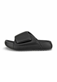 Infradito nera con una fascia larga, realizzata in materiale morbido. Presenta una soletta imbottita e una suola texturizzata per la presa.