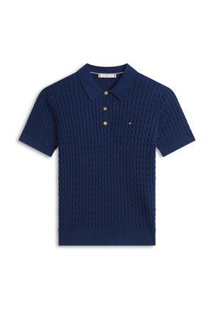 Tommy Hilfiger, CABLE KNIT SHORT SLEEVE POLO JUMPER - Pólóing - dark night navy