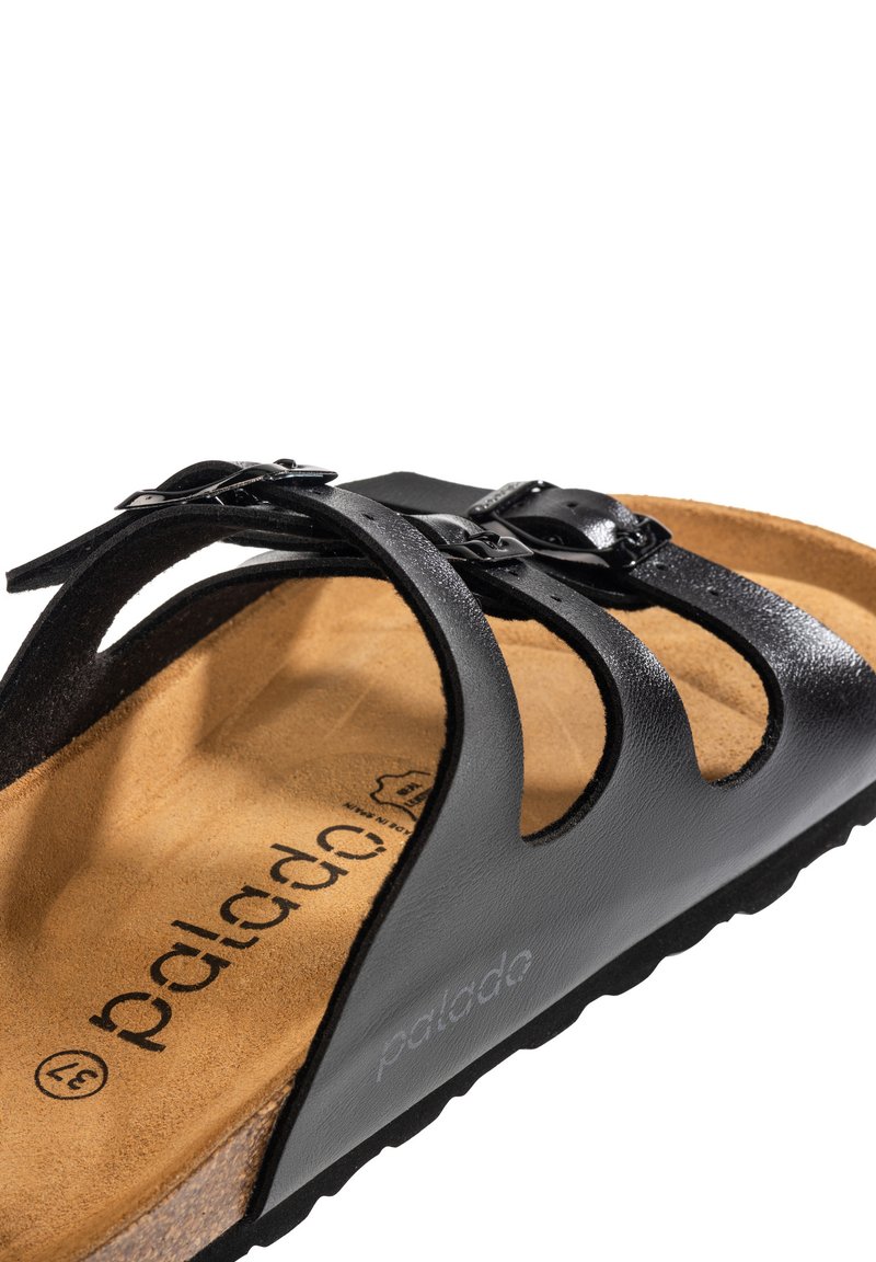 Damen Flache Pantoletten | Palado Pantolette flach black/schwarz meliert - OX04455 Damen Flache Pantoletten | Palado Pantolette flach black/schwarz meliert - OX04455