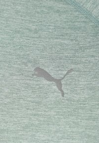 Helles grünes Sportshirt mit einer subtilen Textur und einem dunkelgrauen Puma-Logo, das einen springenden Puma auf der Vorderseite zeigt.