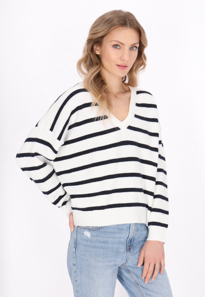 DreiMaster Trui - offwhite navy stripe