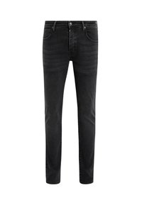 Černé džíny z denimu s úzkým střihem, klasickým designem s pěti kapsami a jemnými detaily vyblednutí. Zapínání na knoflík v pase.