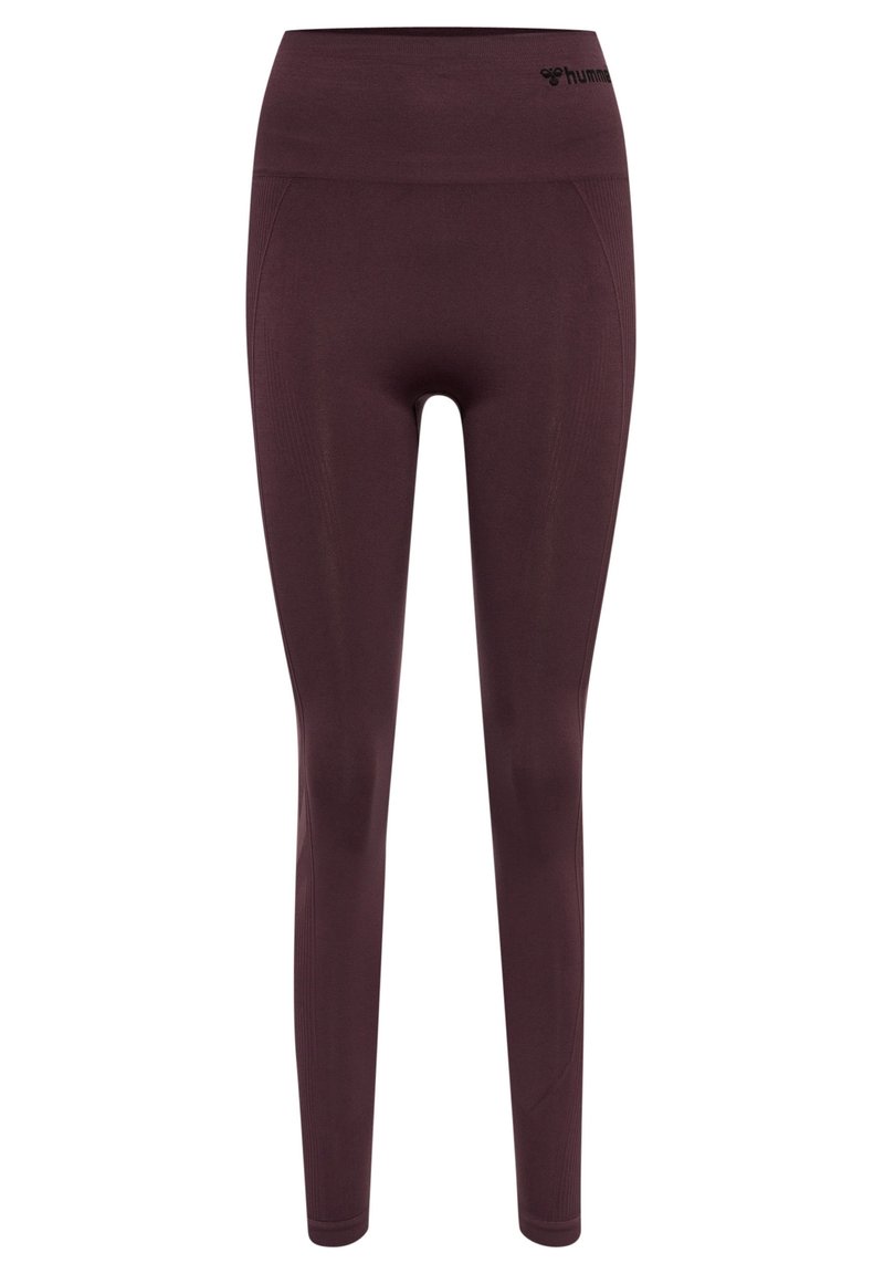 Bordeauxkleurige legging met een hoge tailleband, gemaakt van rekbare stof. Voorzien van een naadloos ontwerp en subtiele textuurdetails overal.