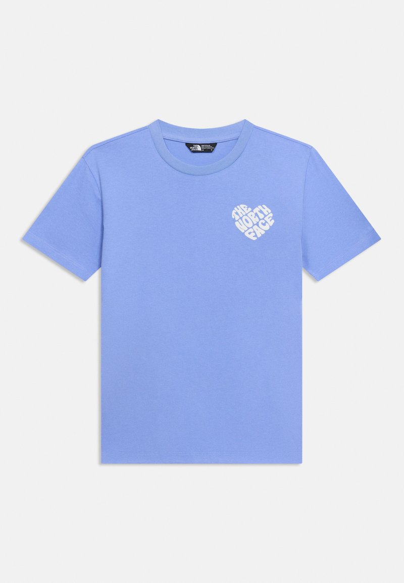 Ανοιχτό μπλε βαμβακερό κοντομάνικο T-shirt με στρογγυλή λαιμόκοψη και λευκό λογότυπο "The North Face" στο αριστερό στήθος.