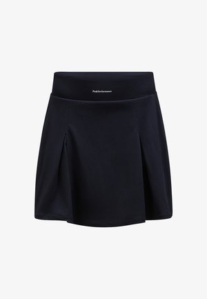 Marineblauer plissierter Skort mit einem breiten elastischen Bündchen. Hergestellt aus einem glatten, leichten Stoff. Verfügt über ein Logo am vorderen Bündchen.