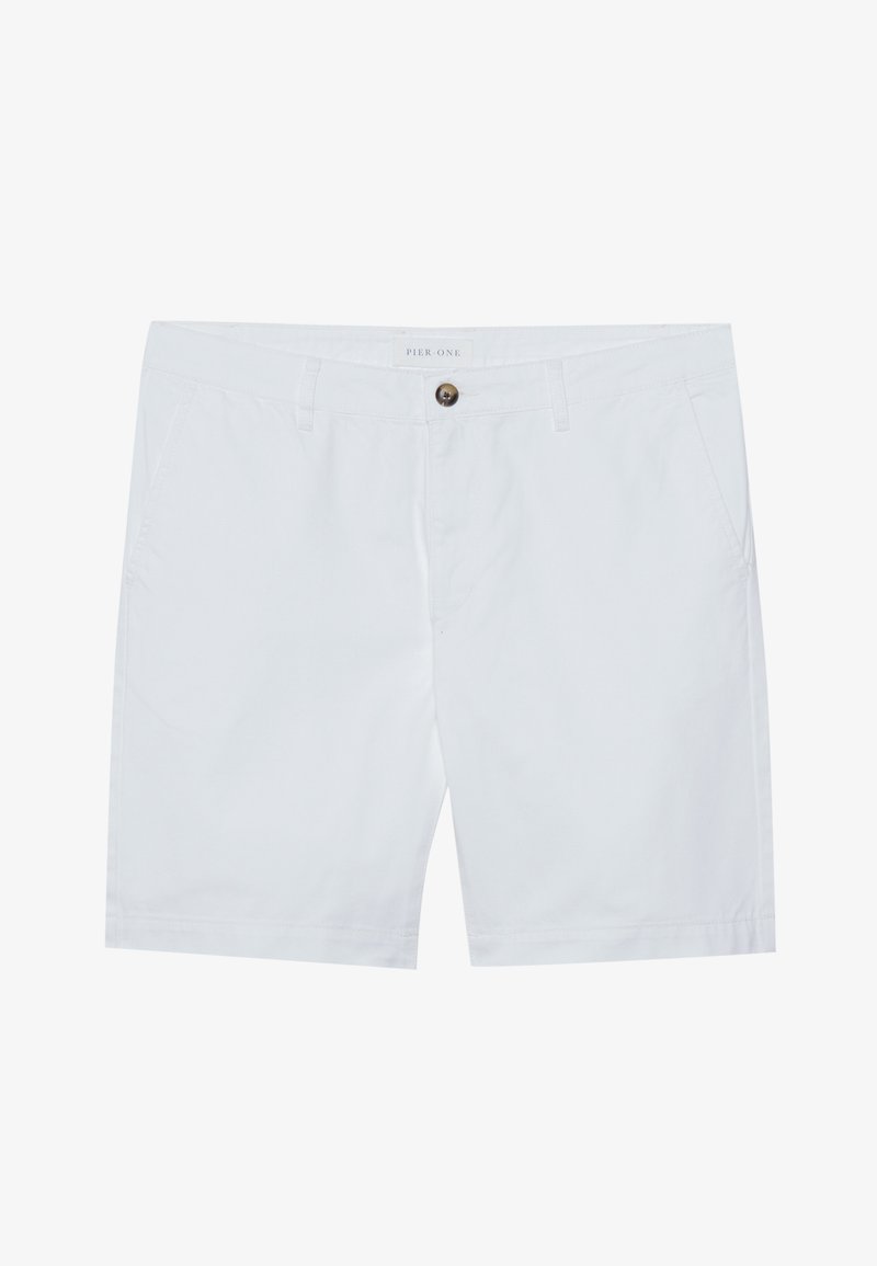 Λευκά βαμβακερά σορτς με κλείσιμο μπροστά με κουμπί, δύο πλαϊνές τσέπες και ίσια γραμμή. Ετικέτα μάρκας "Pier One" στη μέση.