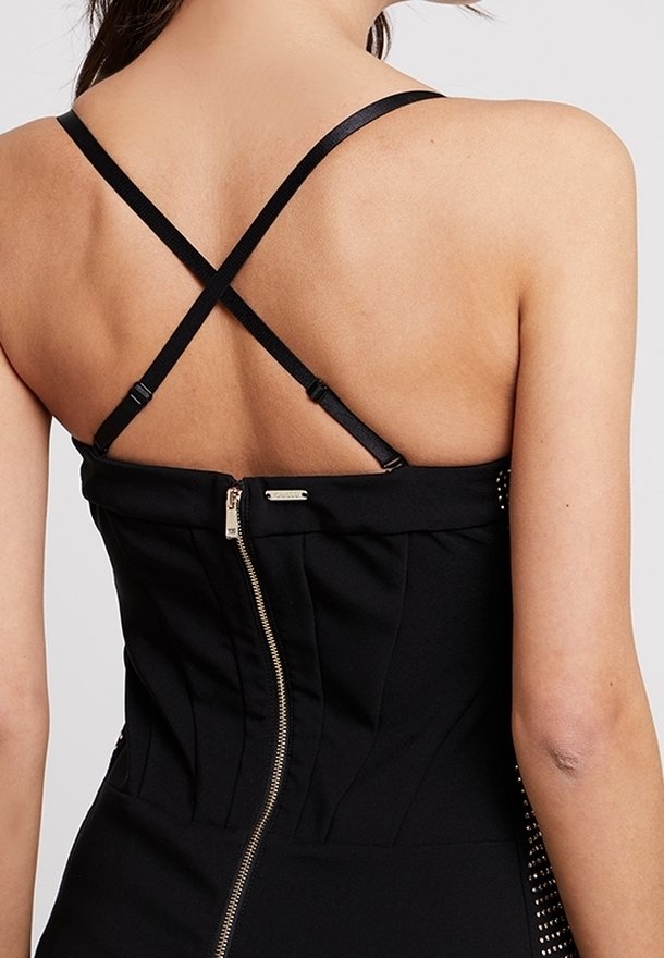 guess black dress gold zipper Guess Brooke Body con Gold Zipper Back Mesh Detail Black Short Dress Size 4