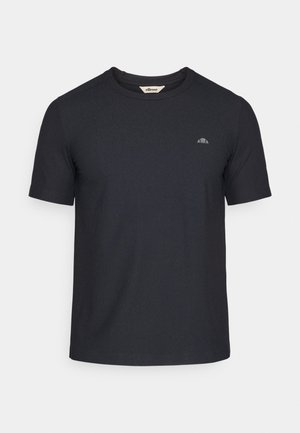 Schwarzes T-Shirt mit kurzen Ärmeln aus glattem Baumwollstoff. Verfügt über einen Rundhalsausschnitt und ein kleines Logo, das auf der Brust aufgedruckt ist.