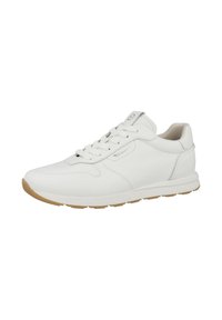 Weiße Ledersneaker mit runder Zehenpartie, Schnürung vorne, dezenten Nähdetails und einer Sohle aus Gummirubber. Minimalistisches Design mit niedriger Profil.