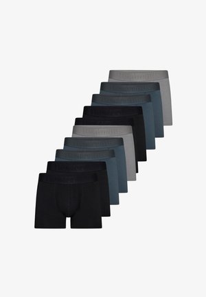 Pack mit Boxer-Shorts in verschiedenen Schwarztönen, Grau und Blau, ausgestattet mit elastischen Taillenbändern mit geprägtem Branding und einer taillierten Passform.