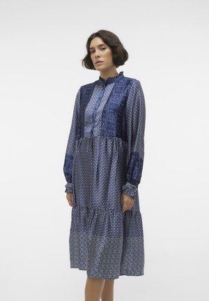 Vero Moda VMLEVI NEW CALF DRESS  - Blusenkleid - snow white/dark blue palma