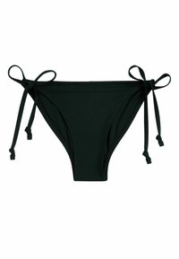 Svart bikiniunderdel med justerbara sidoband, tillverkad av mjukt tyg med minimal sömdetalj och klassisk passform.