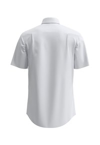 Korte mouwen shirt in lichtgrijs met een subtiel ruitpatroon, voorzien van een klassieke kraag en rugplooien voor extra bewegingsvrijheid.