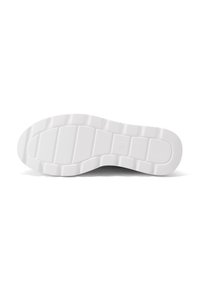 Semelle de chaussure en caoutchouc blanc avec des motifs de texture et des sections définies, présentant un bout rond et un bord lisse.