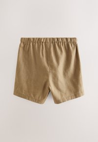 Khakifarbene Shorts mit elastischem Bund aus leichtem Stoff, mit glatter, strukturierter Oberfläche und abgestepptem Saum.