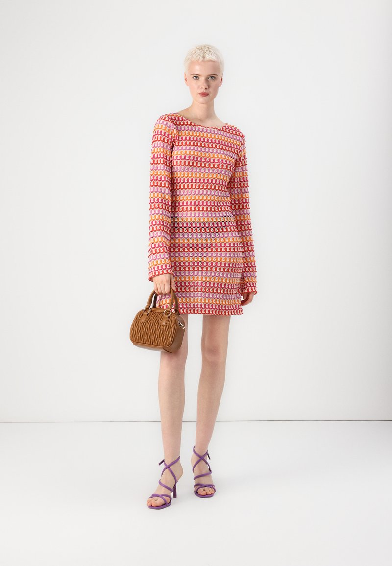 strapless open back dress Colourblock Strappy Knitted Midi Dress in Orange & pink – Style Cheat