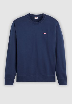 Marinblå sweatshirt med rund halsringning, ribbade muddar och nederkant. Har en liten röd Levi's-logotyp på vänster bröst. Slätt tyg i bomullsblandning.