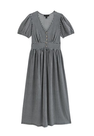 New Look, CRINKLE TEXTURE GINGHAM BUTTON FRONT SHORT SLEEVE MIDI DRESS - Vestido informal - black pattern