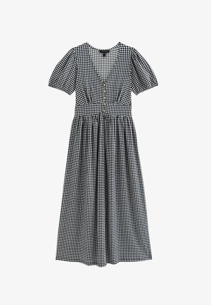 New Look, CRINKLE TEXTURE GINGHAM BUTTON FRONT SHORT SLEEVE MIDI DRESS - Vestido informal - black pattern