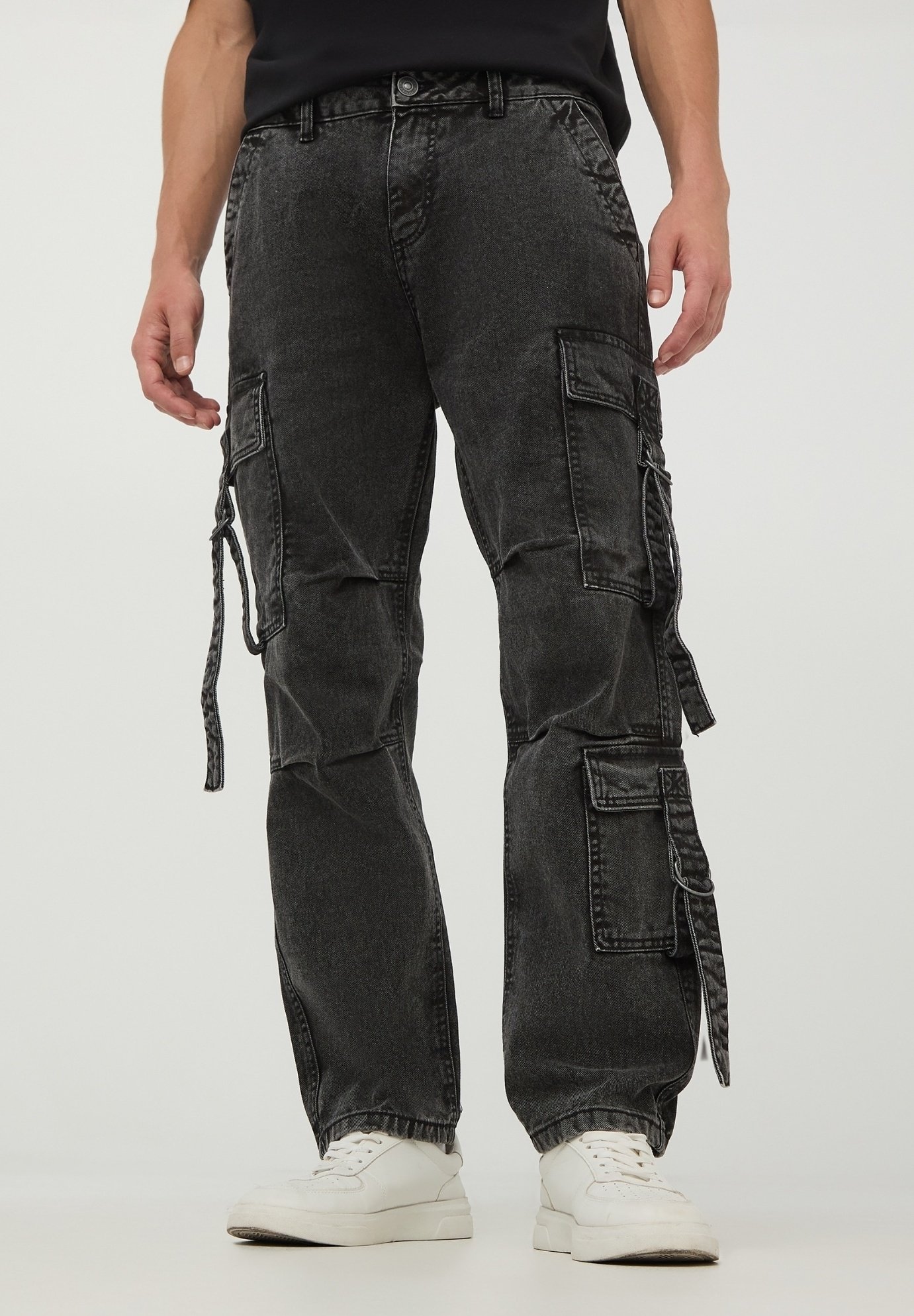 Terranova CON LACCI Pantaloni cargo nero denim