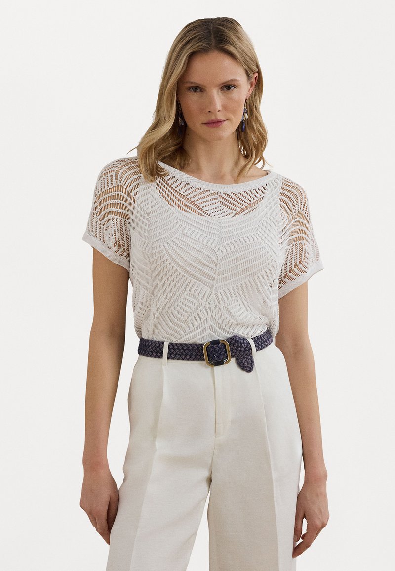 Lauren Ralph Lauren - Geo Motif Mesh Short Sleeve Jumper - Basic T-shirt - white, Enlarge