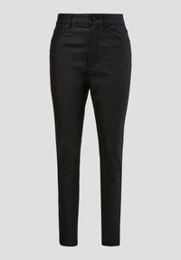 Pantalon noir fuselé en tissu lisse et extensible. Comprend une fermeture à bouton à l'avant, deux poches et un design épuré et minimaliste.