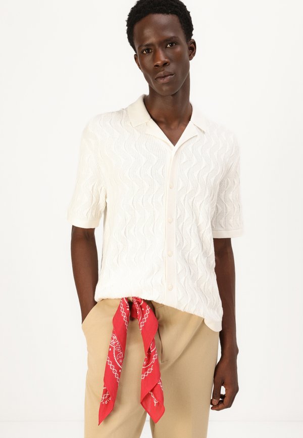 Geometric Stitch Button-Through Sweater Polo - Cardigan - jet stream4