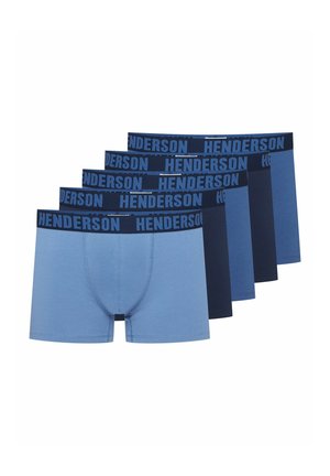 Men's boxer shorts set in light blue and navy. Features elastic waistband with "HENDERSON" branding, stretch cotton material, and straightforward design.
