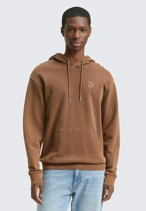 Brauner Kapuzenpulli mit Kängurutasche, Kordelzugkapuze und gerippten Bündchen. Bietet ein dezentes Logo auf der Brust und eine lockere Passform.