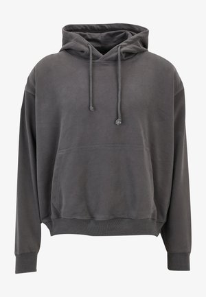 Tumehall pullover kapuutsiga särk, millel on ees kangaroo tasku, pikad varrukad, ribatud mansetid ja ääred ning nööriga kapuuts.