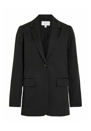 Melns vienpogu žakete ar izgriezuma atlociem, divām priekšējām kabatām ar atlokiem un krūšu kabatu, sievietēm pielāgots kroks.