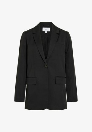 Must must ühe nööbiga jakk sälguga kraega, kahe esiosas asuva tasku ja rinnataskuga, naistele kohandatud.