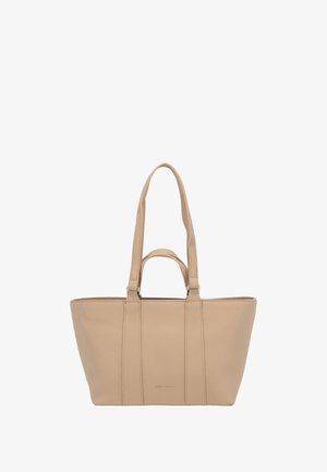 Beige läder tote bag med två långa och två korta handtag, texturerad yta och subtil "Gerry Weber"-logotyp på framsidan.