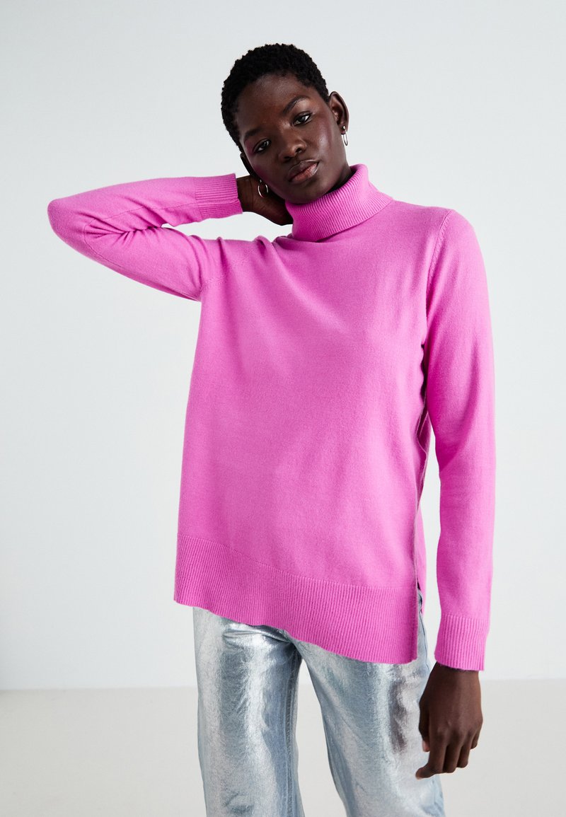 ONLY ONLIBI LONG SLIT ROLLNECK - Strickpullover - super pink