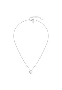 Zilveren ketting met een klein hartje als hanger, met een eenvoudig ontwerp en verstelbare lengte. Glad oppervlak, zonder patronen of accenten.